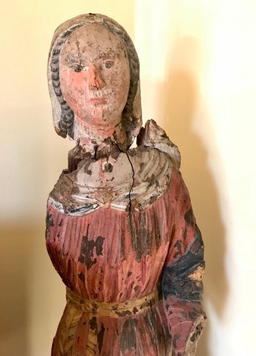 Grande Madone en bois polychrome, Italie XIVe siècle - Sculpture Style Moyen Âge